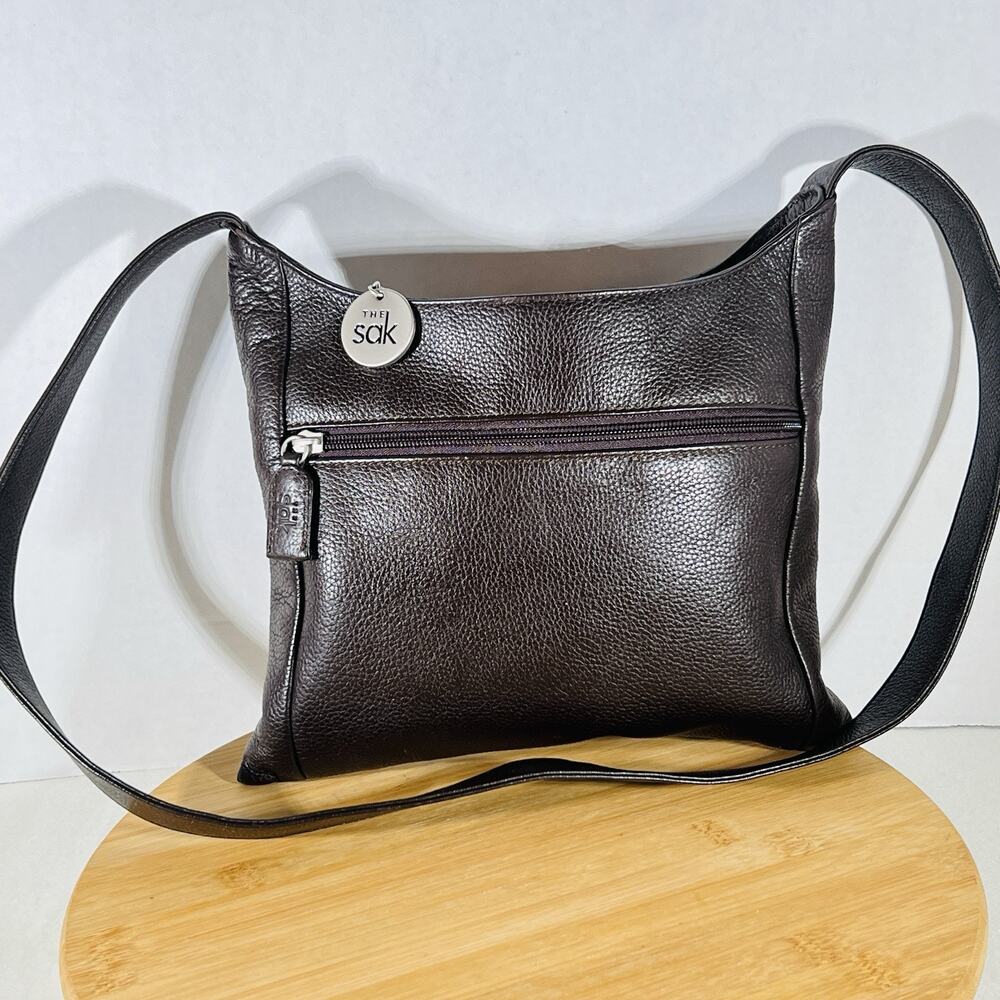 The Sak Brown Pebbled Leather Purse Hobo Shoulder Bag Boho Hippie Minimalist
